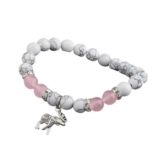 New Natural Stone Beaded Moose Charm Bracelet - Picture 3 of 4